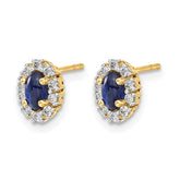 14k 1/5 carat Lab Grown Diamond VS/SI+ G+ and Oval Created Sapphire Halo Post Earrings